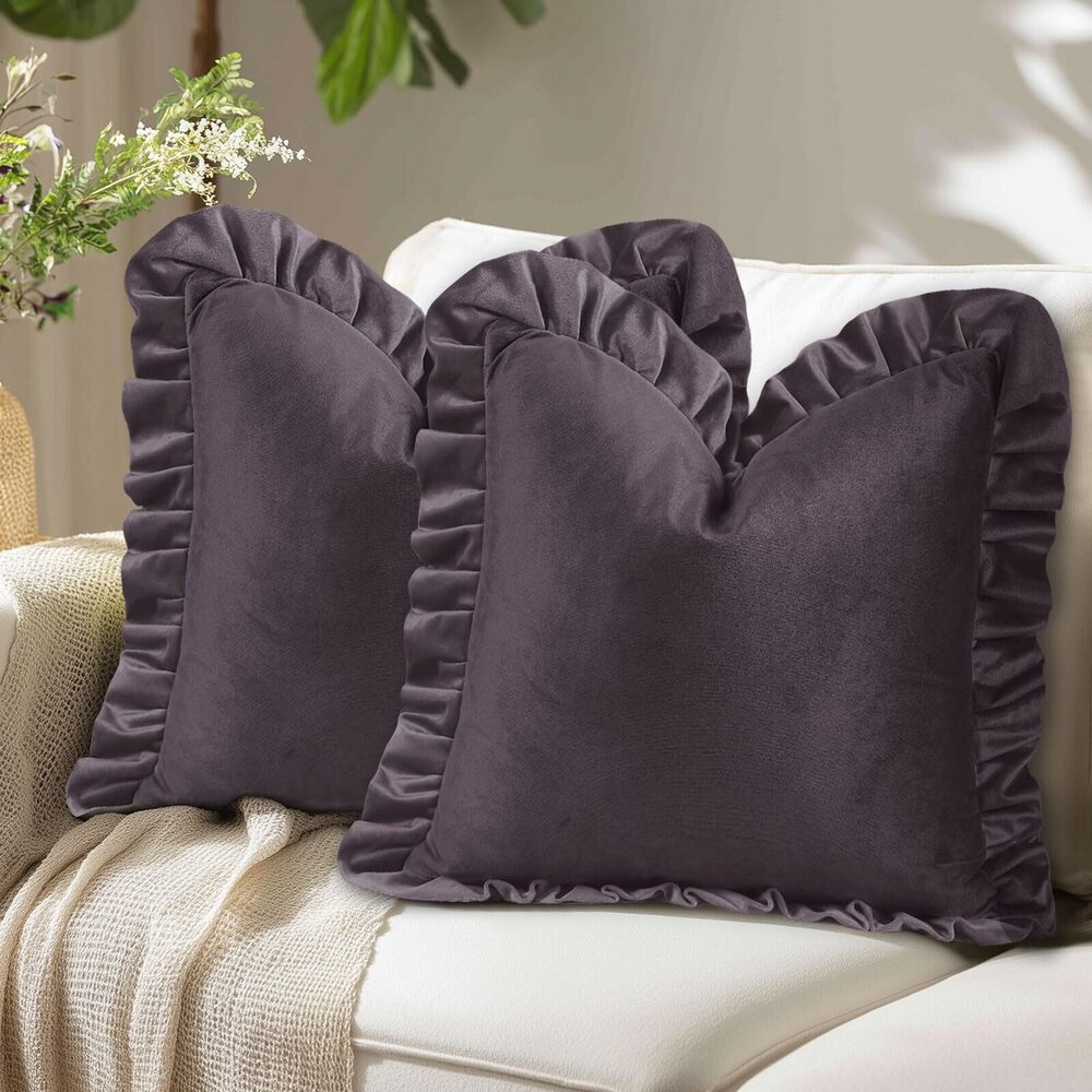 9502 Velvet Throw Pillow Covers with Ruffles, Soild Decorative Throw Pillow